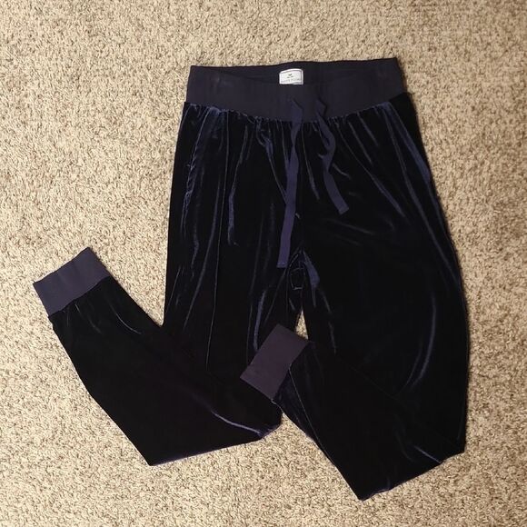 Petite Plume Velour Lounge pants Small Navy Joggers Plush Comfort Chic Glamour - Picture 1 of 7